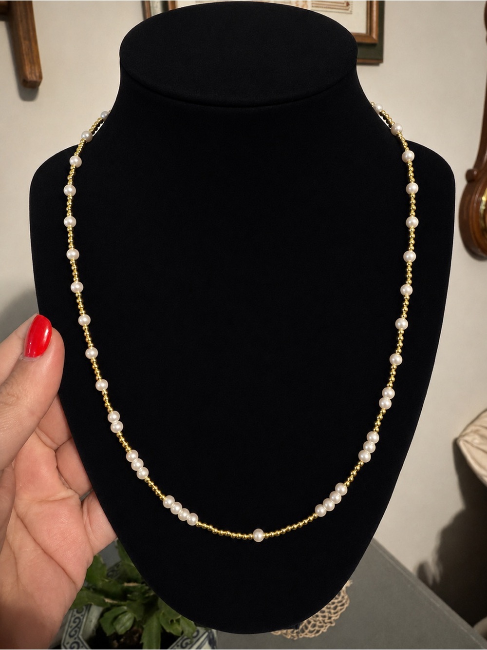 Gold and White Pearl Station Necklace - Elegant Women’s Jewelry